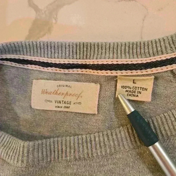 Weatherproof Vintage Mens 100% Cotton Sweater Sweatshirt Gray Size Large - Picture 7 of 7